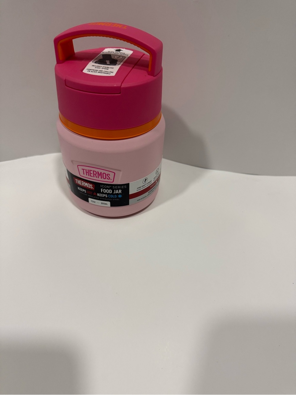 Thermos food jar on white background